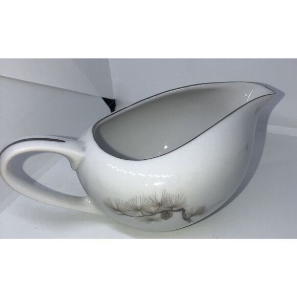 Bristol Fine China Winter Pine Collection Silver Trim Gravy Boat Japan Vintage - Picture 1 of 6